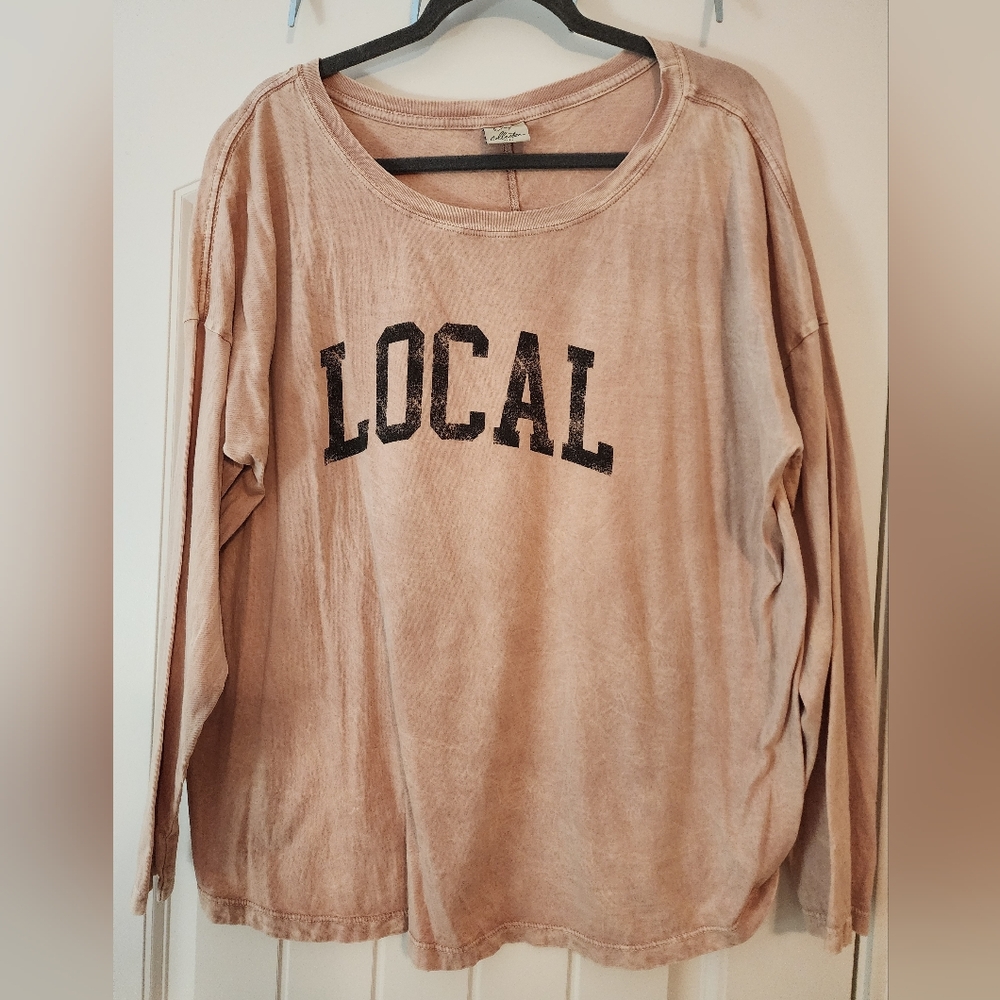 Oat Collective Local Graphic Long Sleeve Top Blush Pink 100% Cotton XL Soft Girl